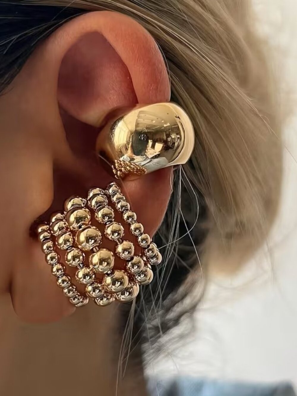 2pcs Set Minimalist Luxury C-Shaped Semicircle Beaded Copper Ear Clips Z2